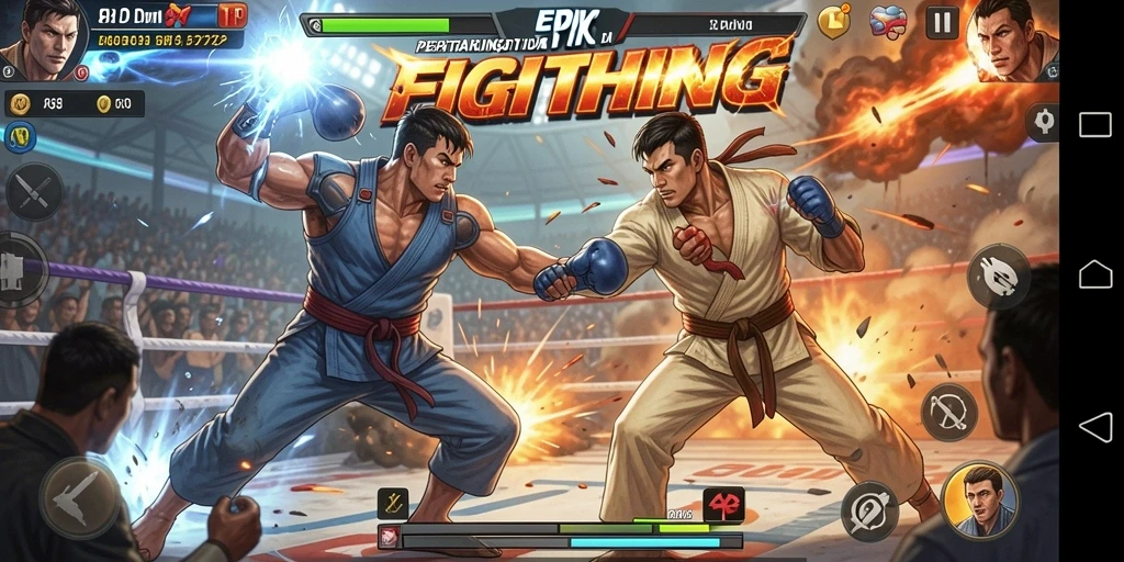 Screenshot gameplay mendebarkan dari pertarungan di 8768.